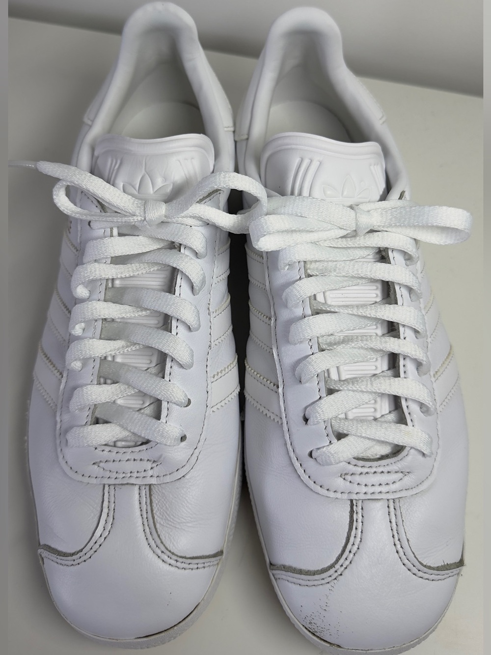 Adidas Gazelle White Leather Sneakers – Size US 8.5 / EU 42
